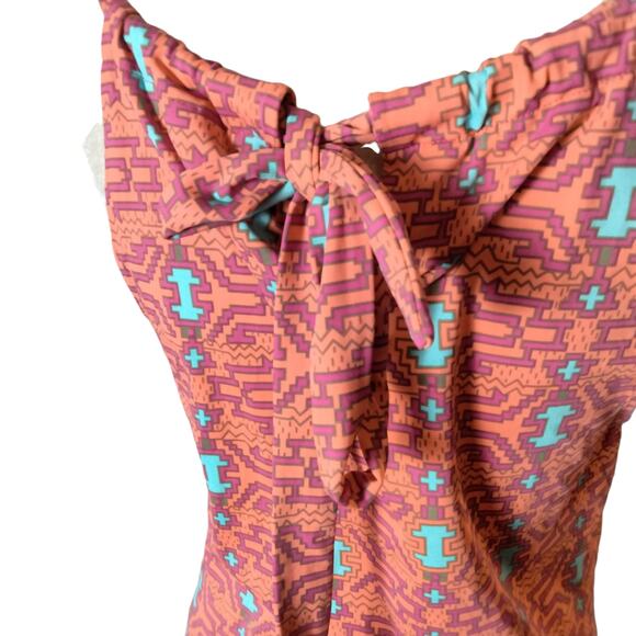 Ellie Kai Womens Sz 2 Orange Geometric Print Halter Tie Sleeveless Sheath Dress - Picture 3 of 7